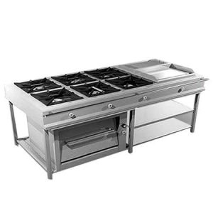 Cocina a gas de 04 y 06 hornillas C/S 01 horno C/S Plancha lisa